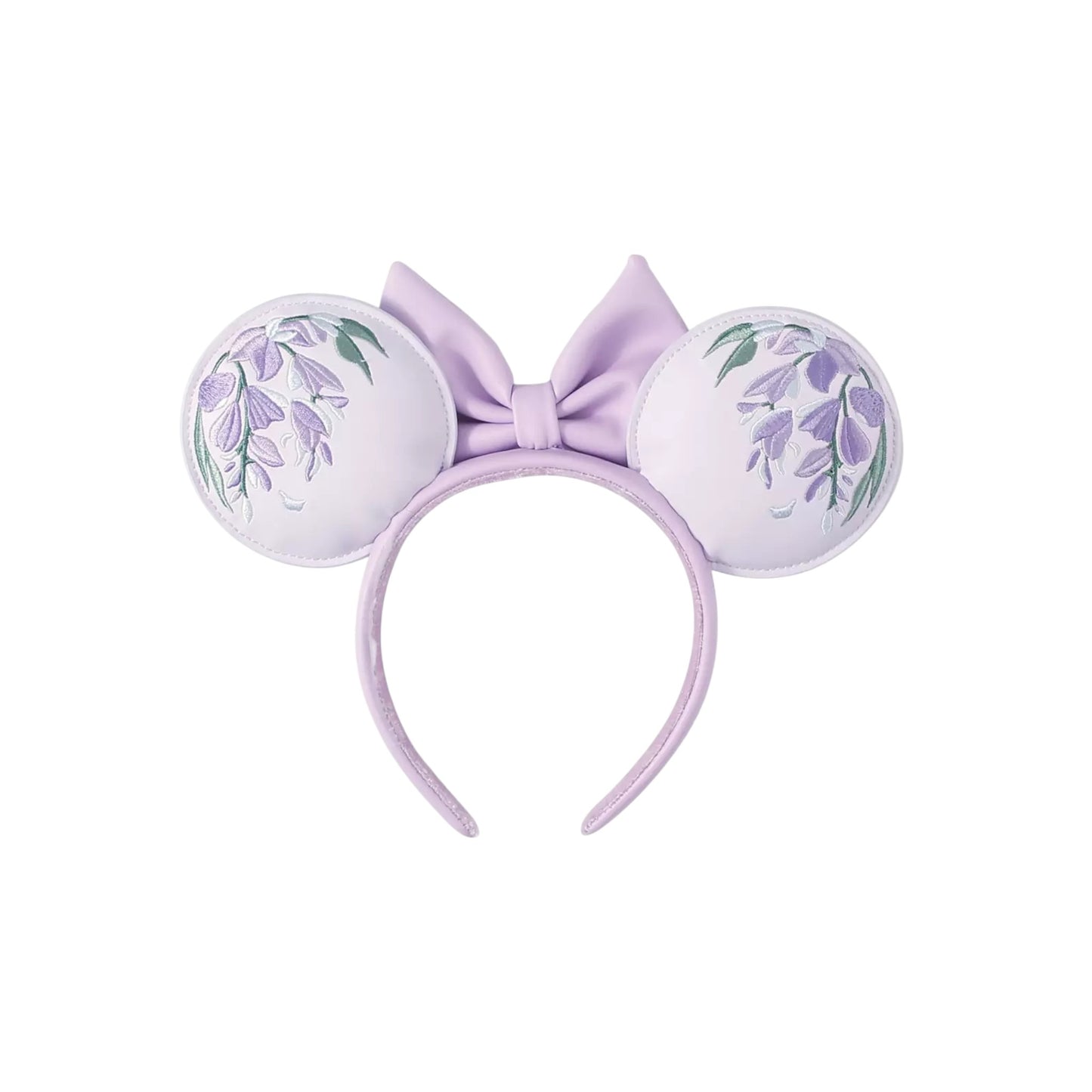 Lavender Minnie Mouse Wisteria Ears with floral design on a white background