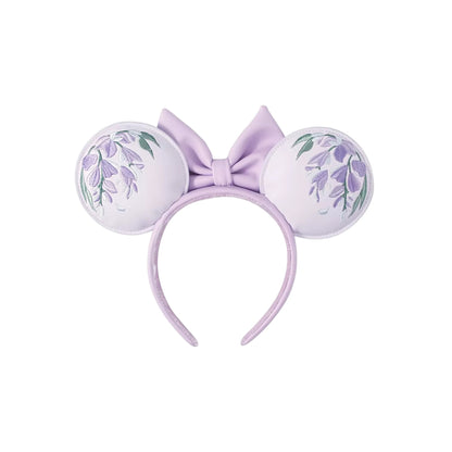 Lavender Minnie Mouse Wisteria Ears with floral design on a white background