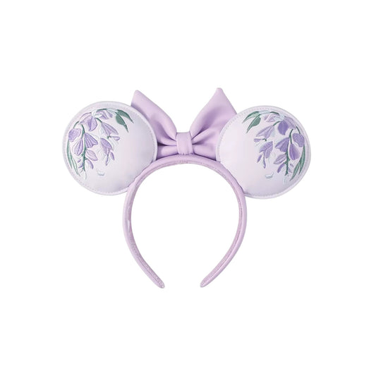Lavender Minnie Mouse Wisteria Ears with floral design on a white background