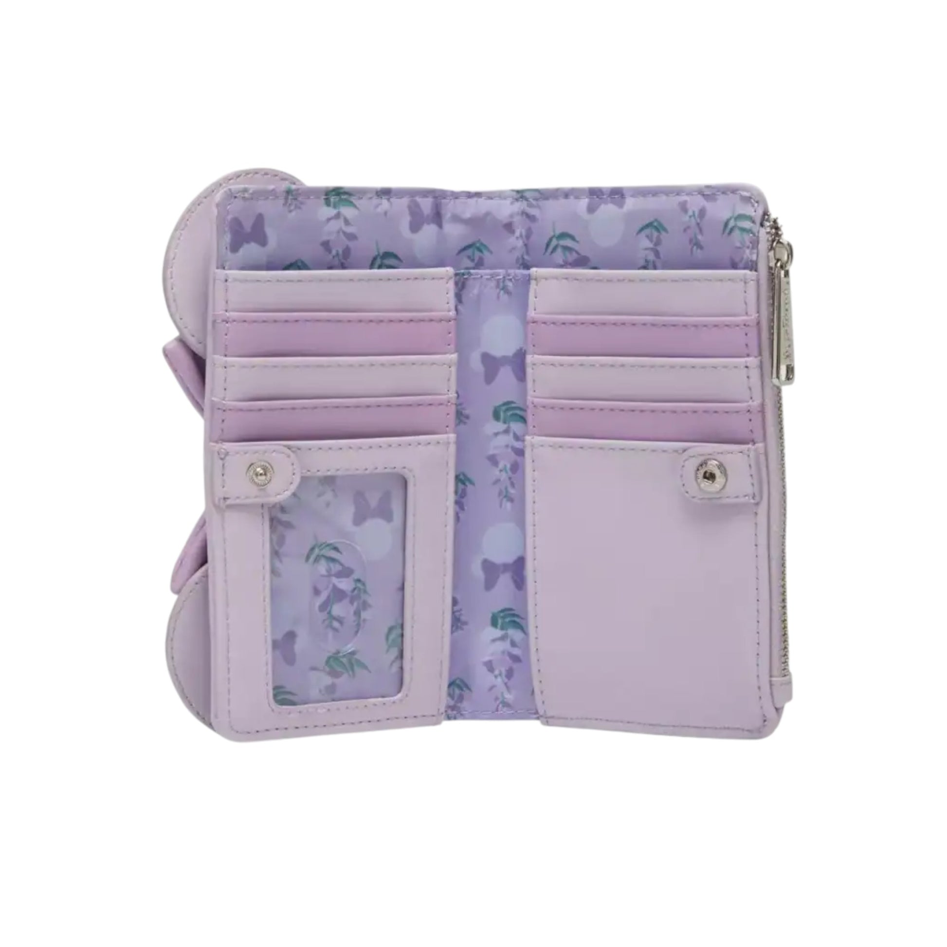 Purple Minnie Mouse Wisteria Ears Floral Scented wallet with butterfly pattern on a white background
