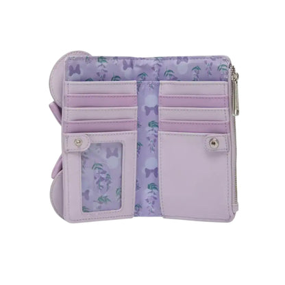 Purple Minnie Mouse Wisteria Ears Floral Scented wallet with butterfly pattern on a white background
