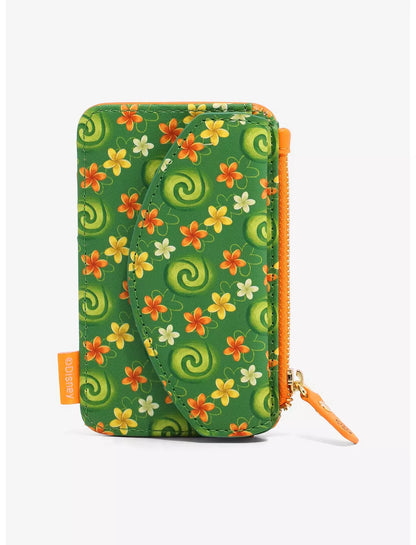 Back of Loungefly Disney Moana Te Fiti Cardholder with floral and spiral pattern on a white background