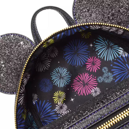Backpack with colorful fireworks pattern on a black background