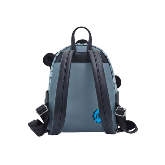 Brave Bear Brothers Mini Backpack with black straps and a blue logo on a white background