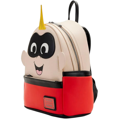 Jack-Jack Light-Up Cosplay Mini Backpack with a yellow spiked hair black mask, and red body on a white background.