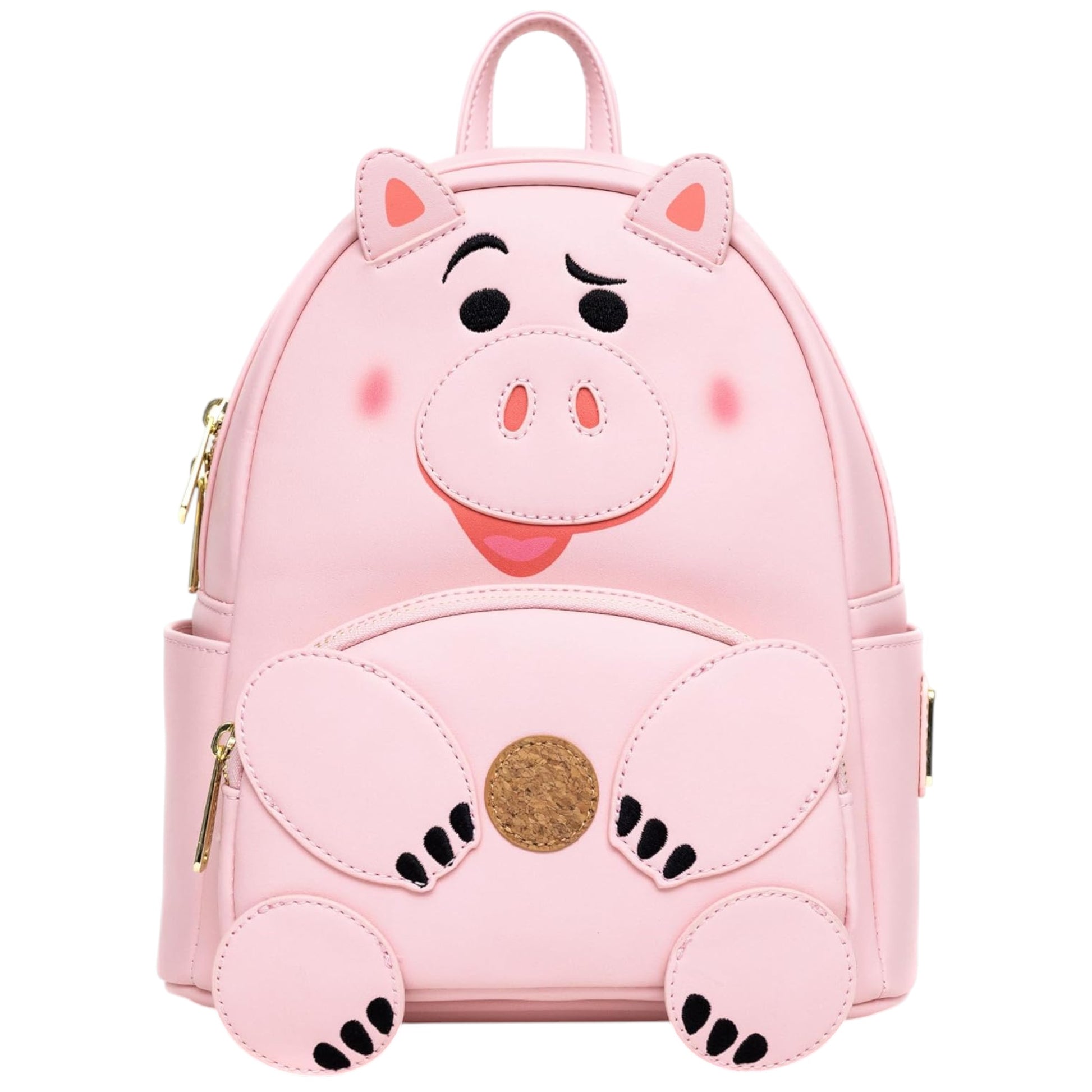 Pink Loungefly Disney Pixar Toy Story Hamm Cosplay Mini Backpack on a white background