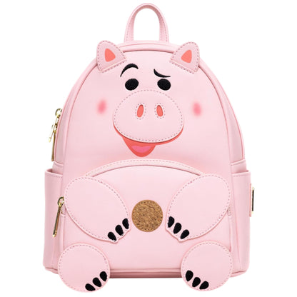 Pink Loungefly Disney Pixar Toy Story Hamm Cosplay Mini Backpack on a white background