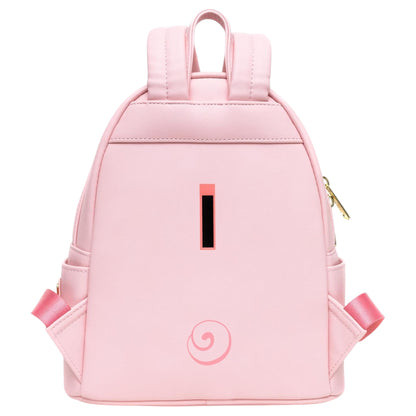Pink Pink Loungefly Disney Pixar Toy Story Hamm Cosplay Mini Backpack  with a spiral design on a white background