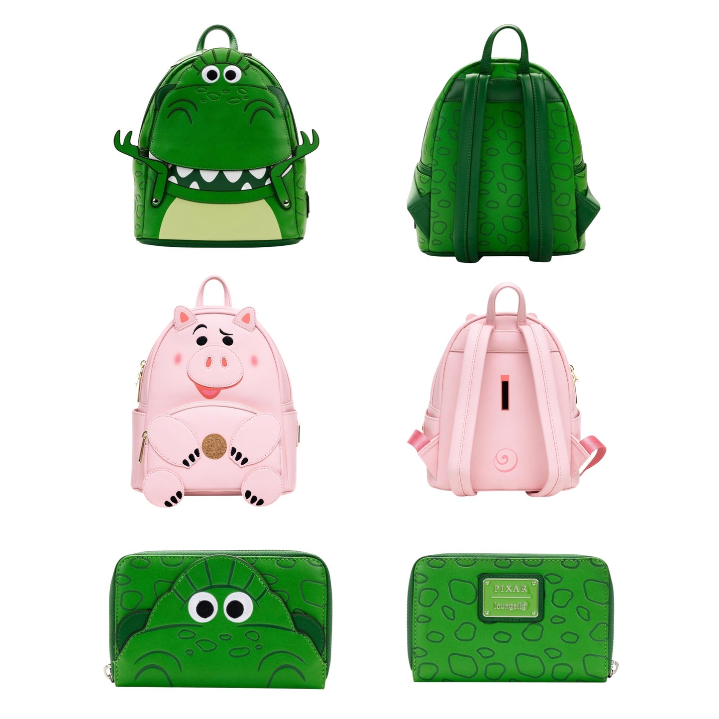 Loungefly Vault Disney Pixar Toy Story Hamm and Rex Cosplay Mini Backpacks & Rex Wallet Set