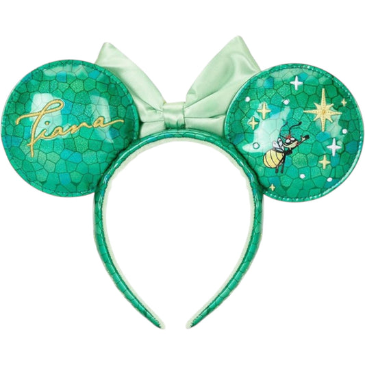 Princess Stained Glass Collection Tiana Ears with a bow and tiana character design on a white background