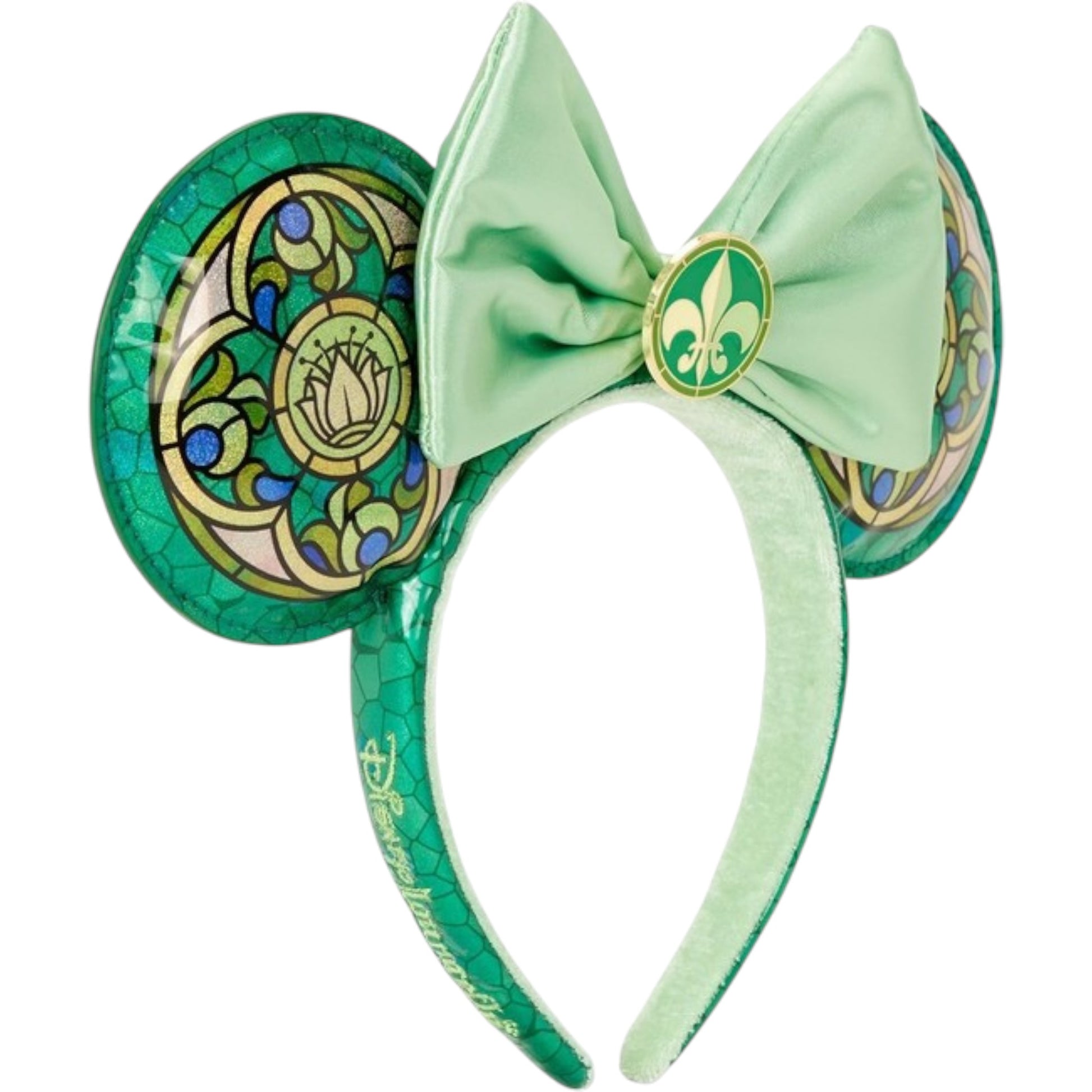 Green Princess Stained Glass Collection Tiana Ears ears with a bow on a white background