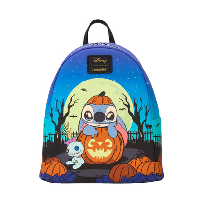 Loungefly Disney Stitch Pumpkin Glow In The Dark Mini Backpack and Wallet Bundle