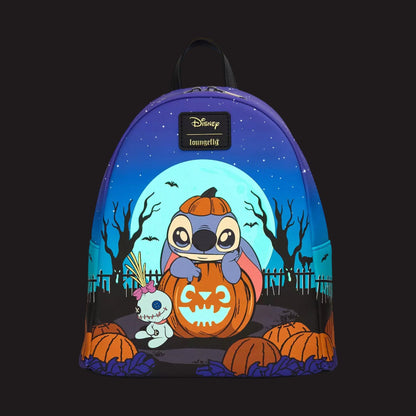 Loungefly Disney Stitch Pumpkin Glow In The Dark Mini Backpack and Wallet Bundle