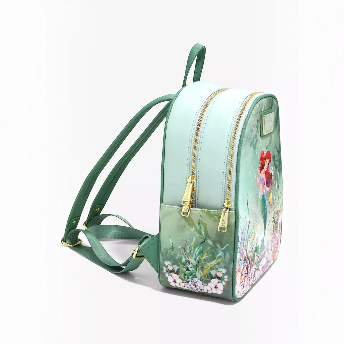 Loungefly Vault Disney The Little Mermaid Ariel and Flounder Green Underwater Mini Backpack
