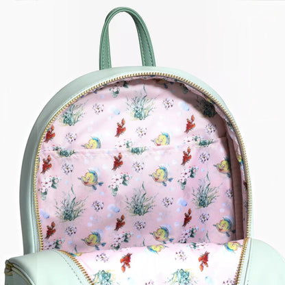 Loungefly Vault Disney The Little Mermaid Ariel and Flounder Green Underwater Mini Backpack