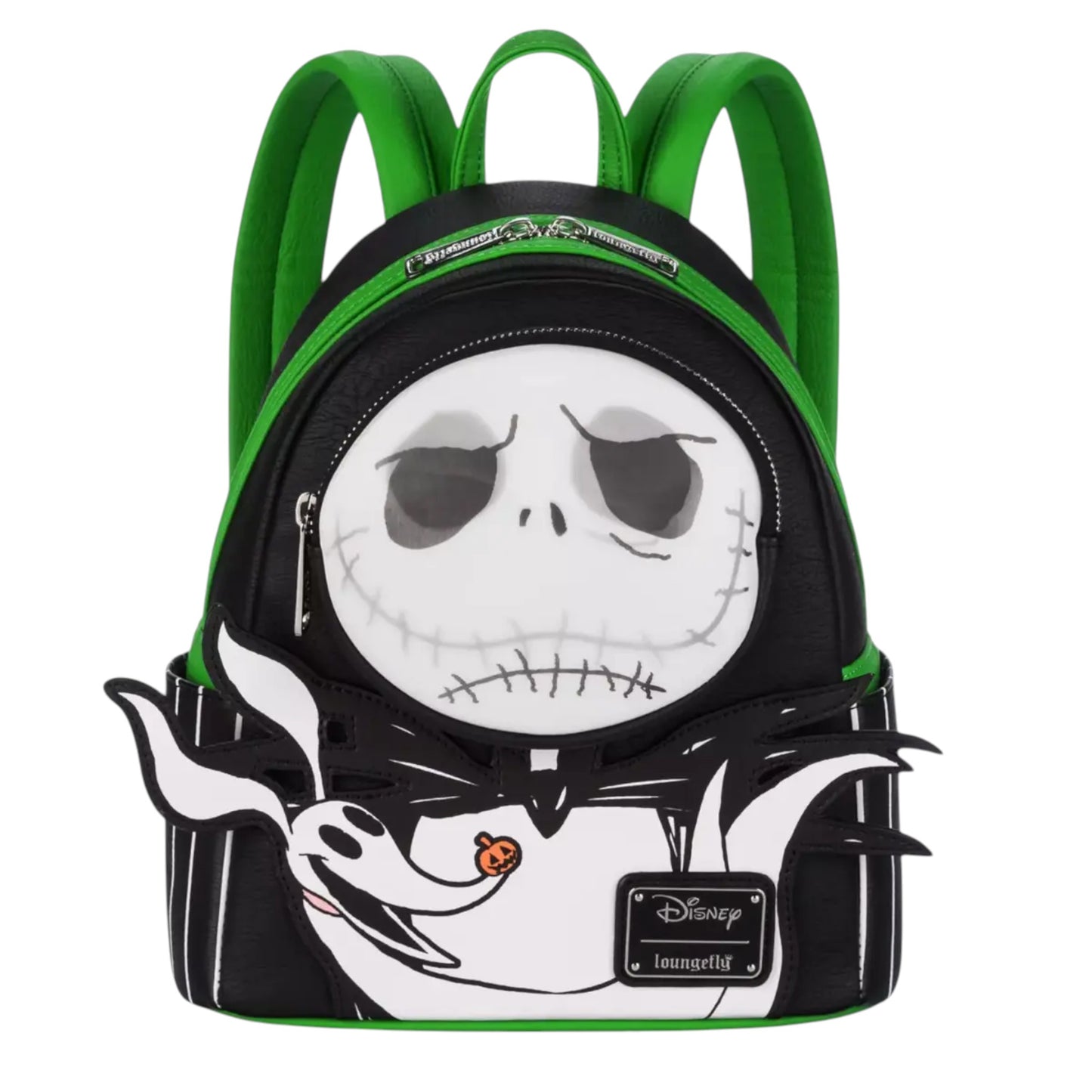 Loungefly Disney The Nightmare Before Christmas Jack & Zero Lenticular Mini Backpack with a Jack Skellington and Zero character design on a white background