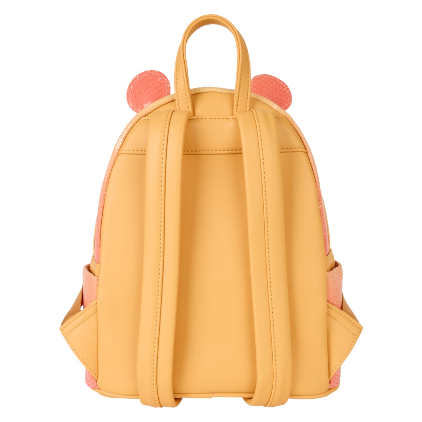 Yellow Winnie the Pooh Cosplay Sequin & Glitter Mini Backpack with pink accents on a white background
