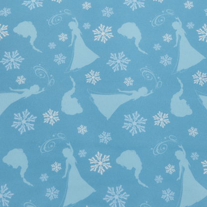 Inside of Blue and white quilted Loungefly Frozen Elsa Pearlescent Crossbody Bag pattern of Elsa silhouettes and snowflakes on a blue background