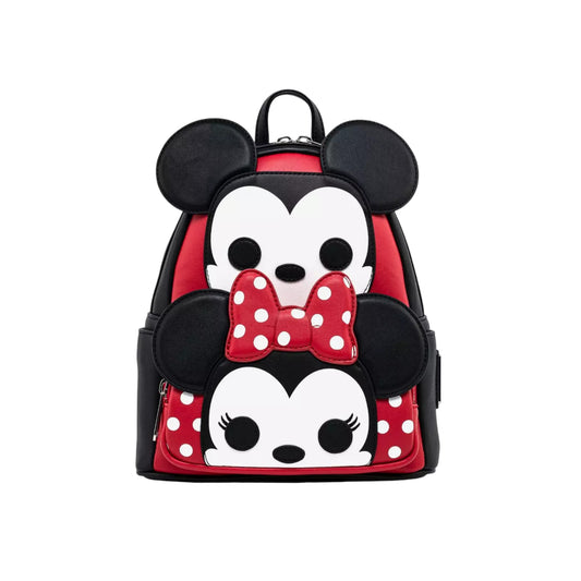 Backpack with Mickey & Minnie Mouse character design on a white background