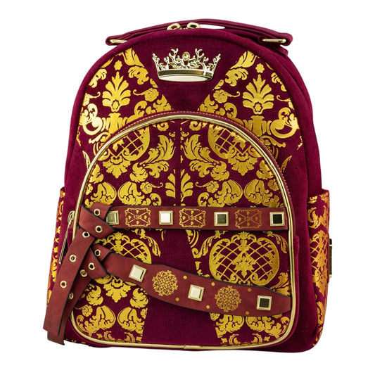Game of Thrones Joffrey Baratheon Cosplay Mini Backpack with gold floral patterns and a crown design on a white background