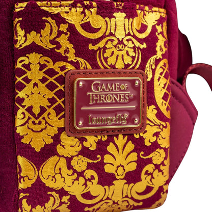 Game of Thrones Joffrey Baratheon Cosplay Mini Backpack with gold 'Game of Thrones' logo on a red background