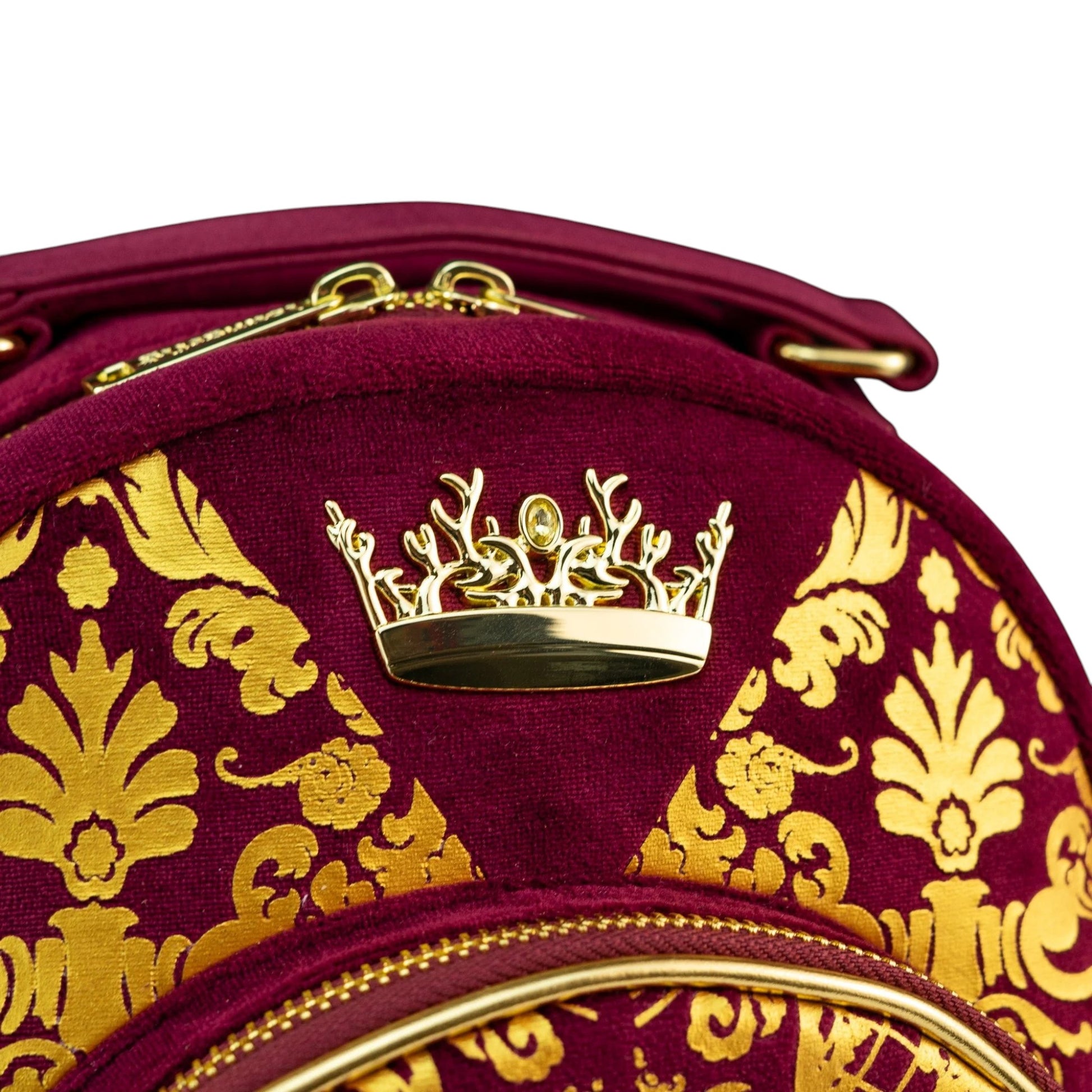 Game of Thrones Joffrey Baratheon Cosplay Mini Backpack with gold crown design and patterns on a white background