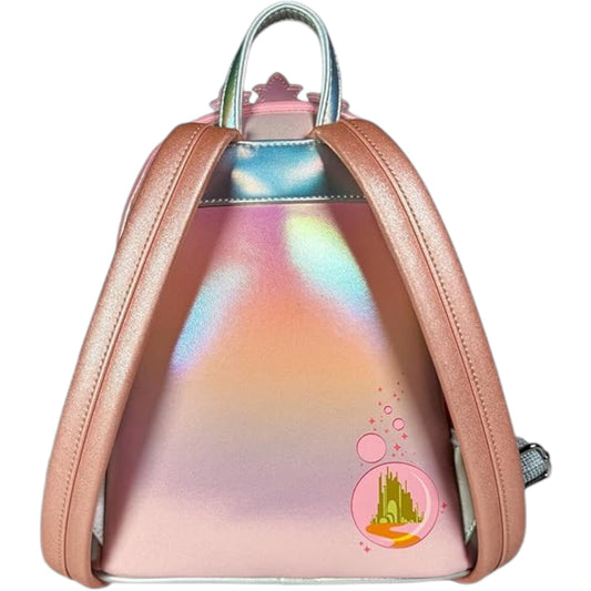 Wizard of Oz Glinda the Good Witch Cosplay Mini Backpack with colorful gradient and castle design on a white background