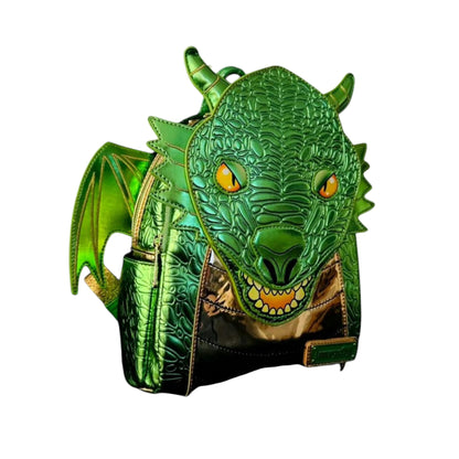 Green dragon-shaped Green Dragon Mini Backpack on a white background