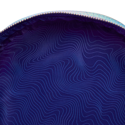 Close-up of a blue KPop Demon Hunters Huntr/x Mini Backpack with wavy pattern