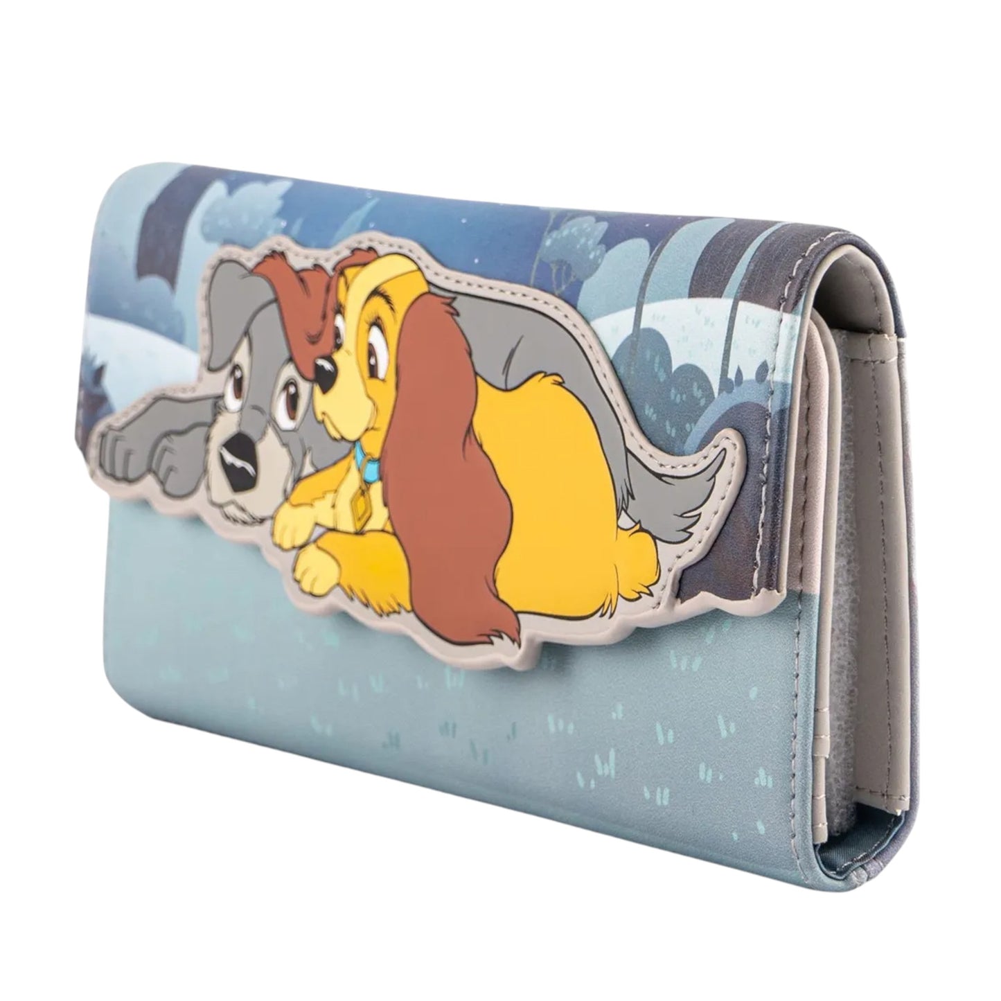 Wallet with Lady and the Tramp  characters on a blue background