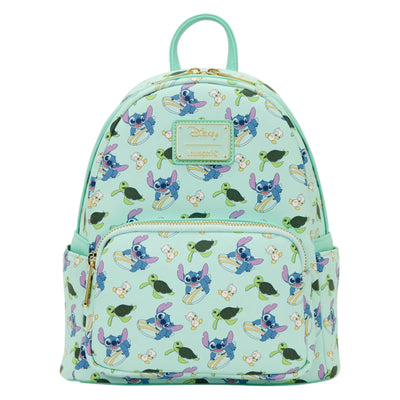 Lilo and Stitch Animal Friends Mini Backpack with Stitch character pattern on a light blue background