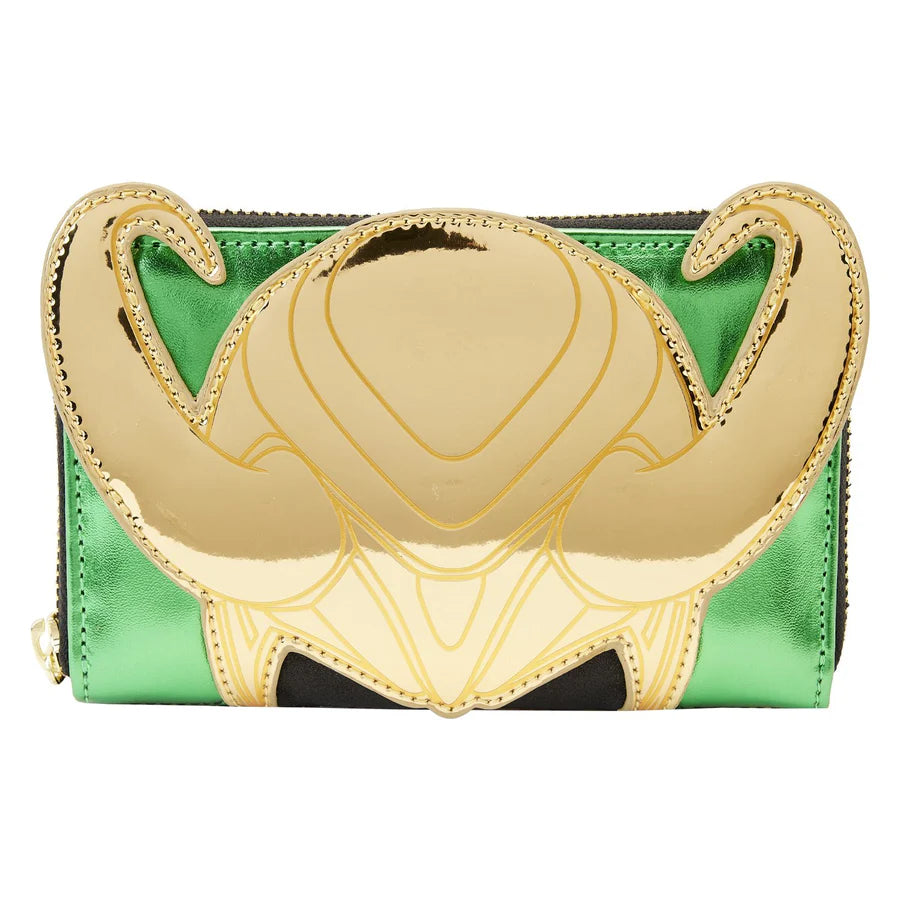 Shine Loki wallet with gold helmet design on a white background