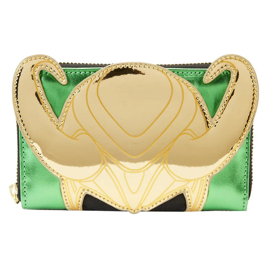 Shine Loki wallet with gold helmet design on a white background
