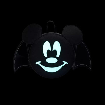 Glowing Mickey Mouse Mickey Bat backpack design on a black background