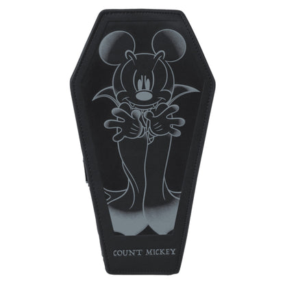 Mickey Mouse Coffin-shaped bag with a graphic of a mickey character and 'COUNT MICKEY' text on a white background.
