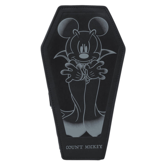 Mickey Mouse Coffin-shaped bag with a graphic of a mickey character and 'COUNT MICKEY' text on a white background.