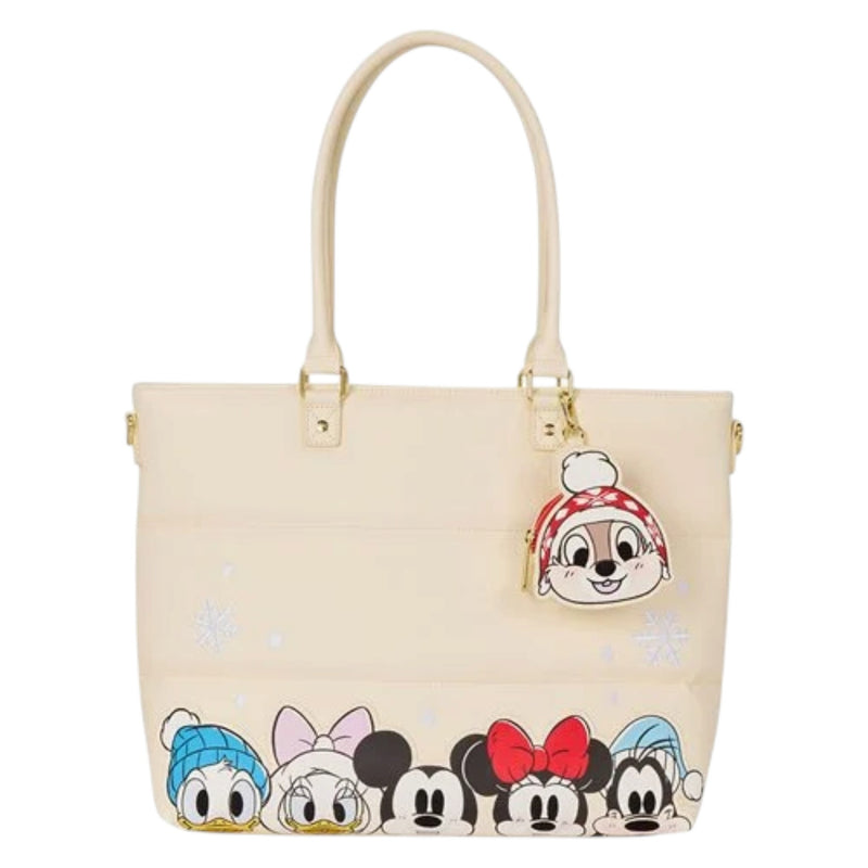 Loungefly New Mickey & Friends Holiday Snow Tote Crossbody Bag with Coin Bag