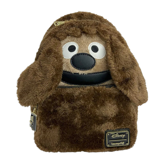 Brown plush Muppets Rowlf backpack shaped like a dog with a Disney Loungefly label on a white background