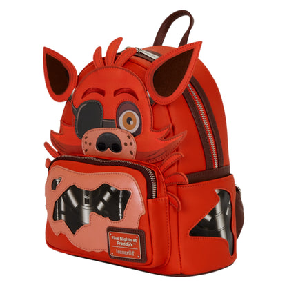 Red Five Nights At Freddy's Foxy backpack and 'Five Nights at Freddy's' branding on a white background