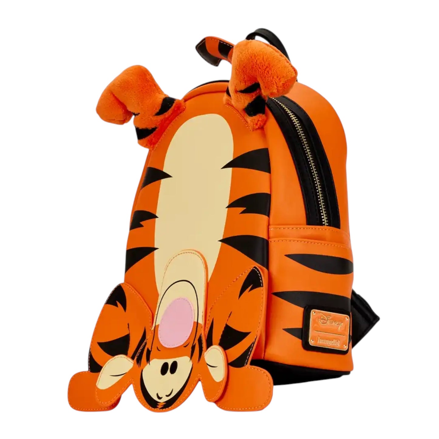 Loungefly Disney Winnie the Pooh Tigger Cosplay Mini Backpack in Upside down pose on a white background