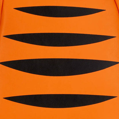Close up of Loungefly Disney Winnie the Pooh Tigger Cosplay Mini Backpack with black stripes on an orange background