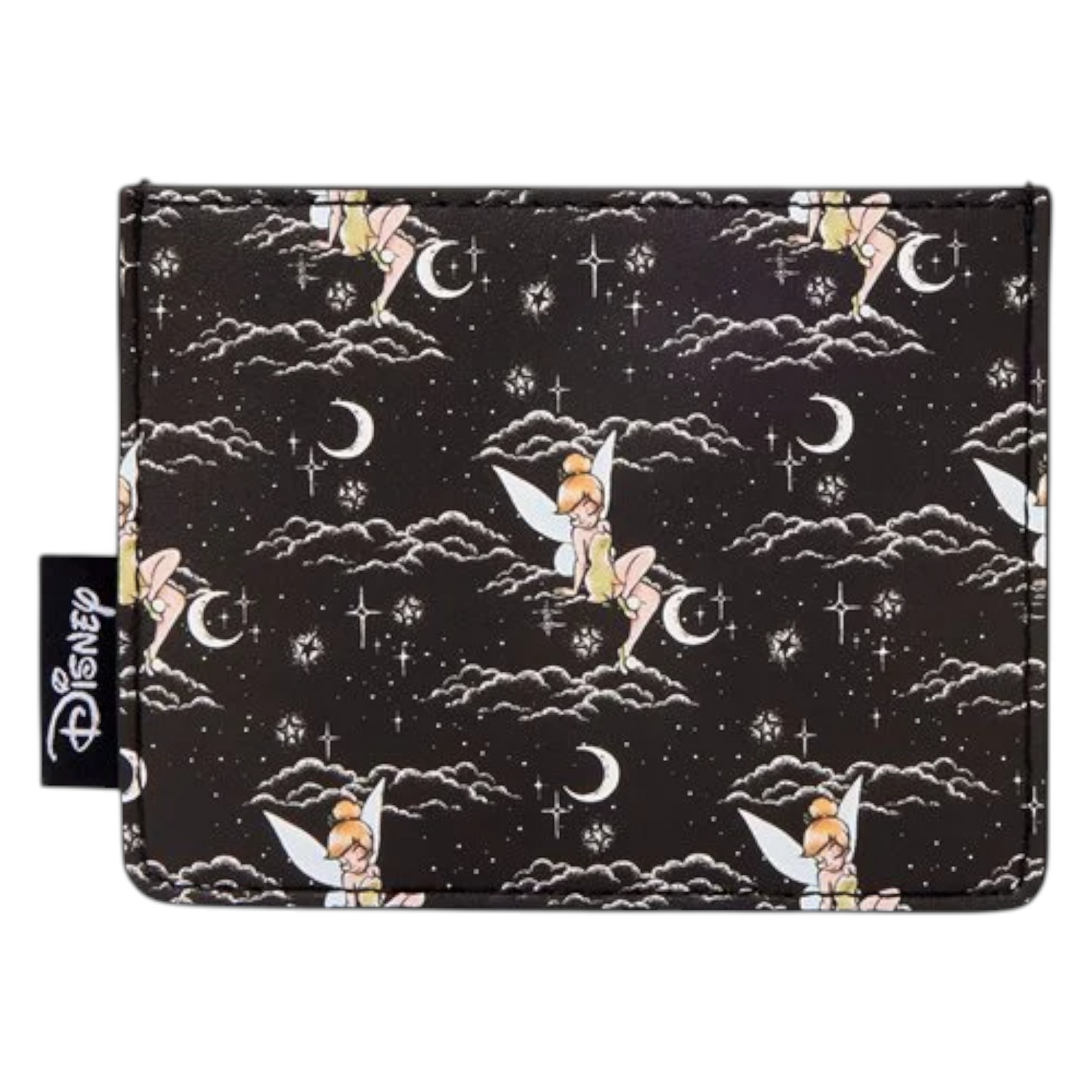 Loungefly Peter Pan Tinker Bell Night Sky Card Holder with Tinker Bell character pattern on a black background, featuring Disney logo.