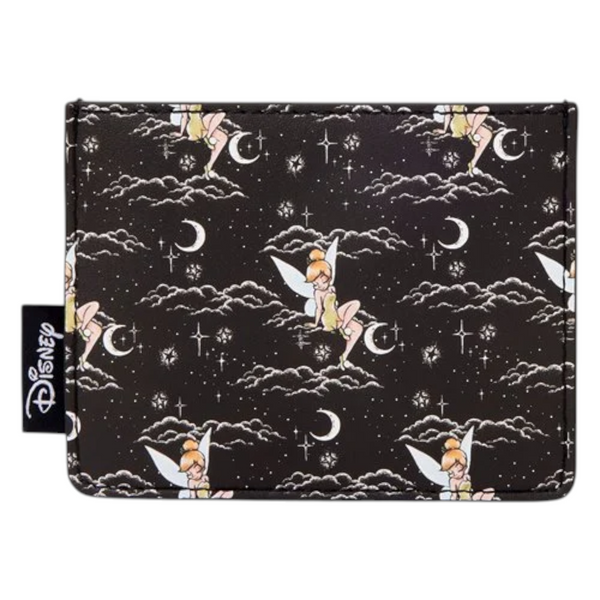 Loungefly Peter Pan Tinker Bell Night Sky Card Holder with Tinker Bell character pattern on a black background, featuring Disney logo.