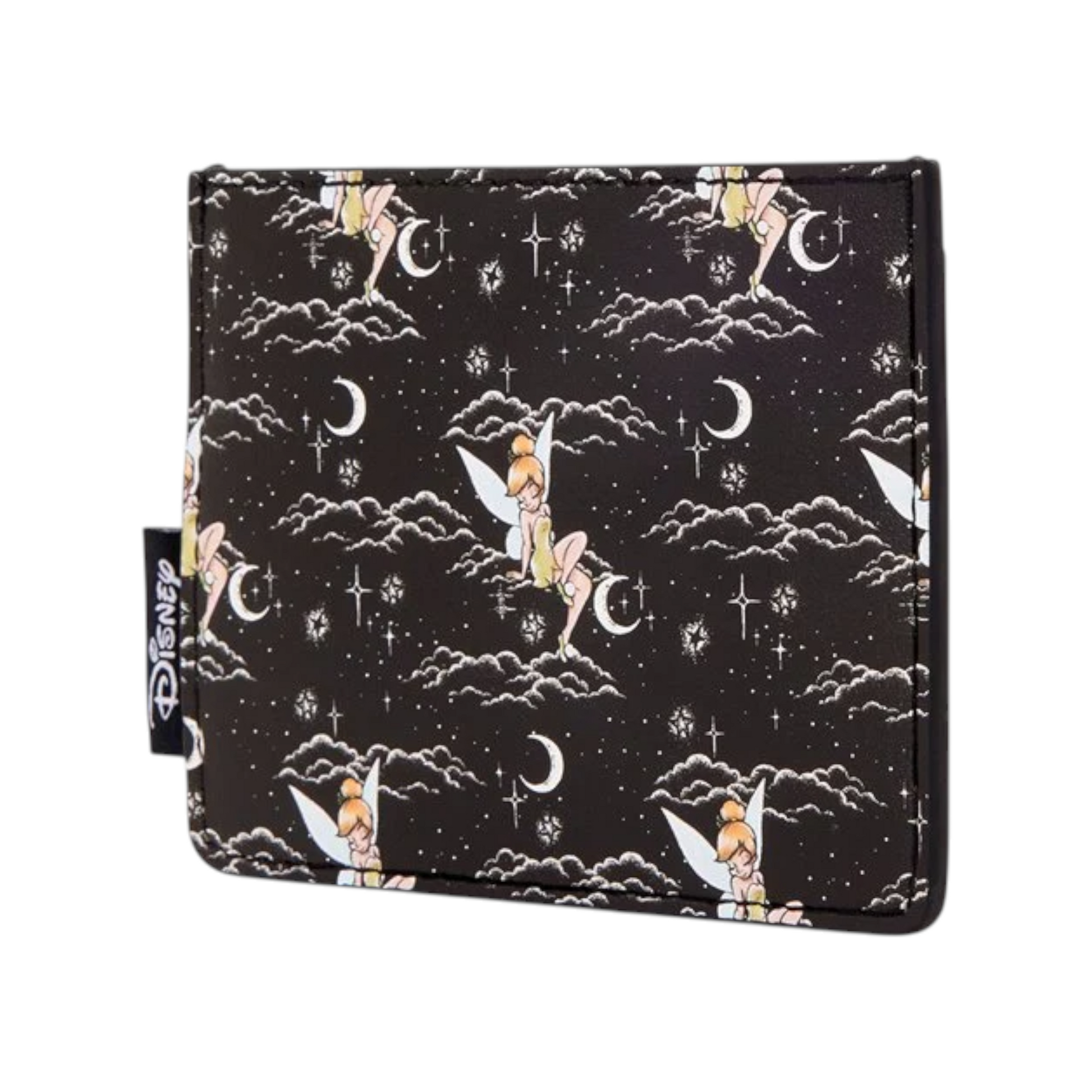 Loungefly Peter Pan Tinker Bell Night Sky Card Holder with Tinker Bell character pattern on a black background, featuring Disney logo.