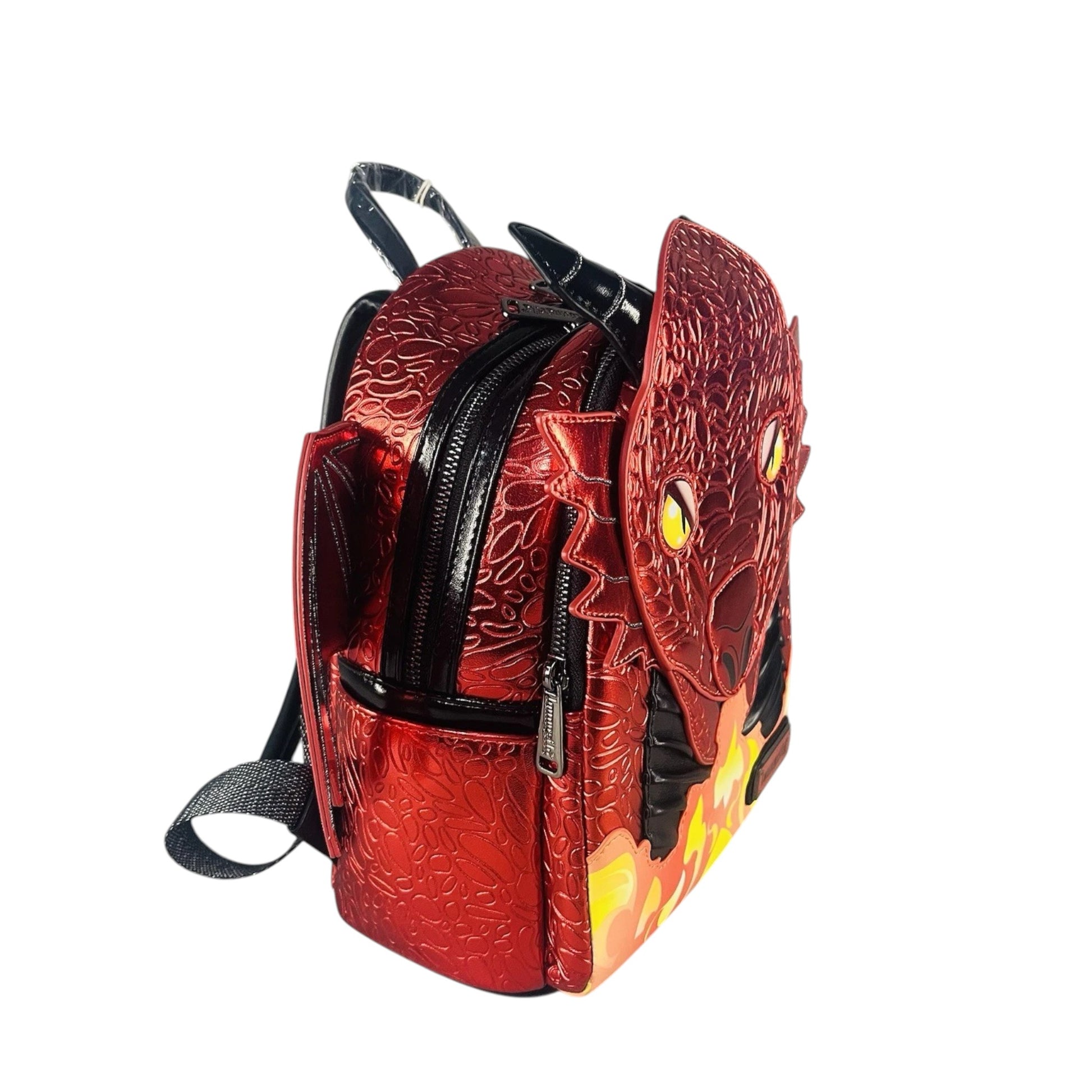 Red dragon-themed Red Dragon Mini Backpack with detailed design on a white background