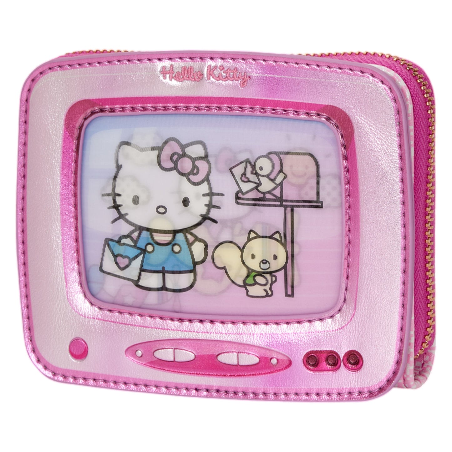 Loungefly Vault Sanrio Exclusive Hello Kitty Vintage TV Lenticular Mini Backpack with Coin Bag & Wallet Set