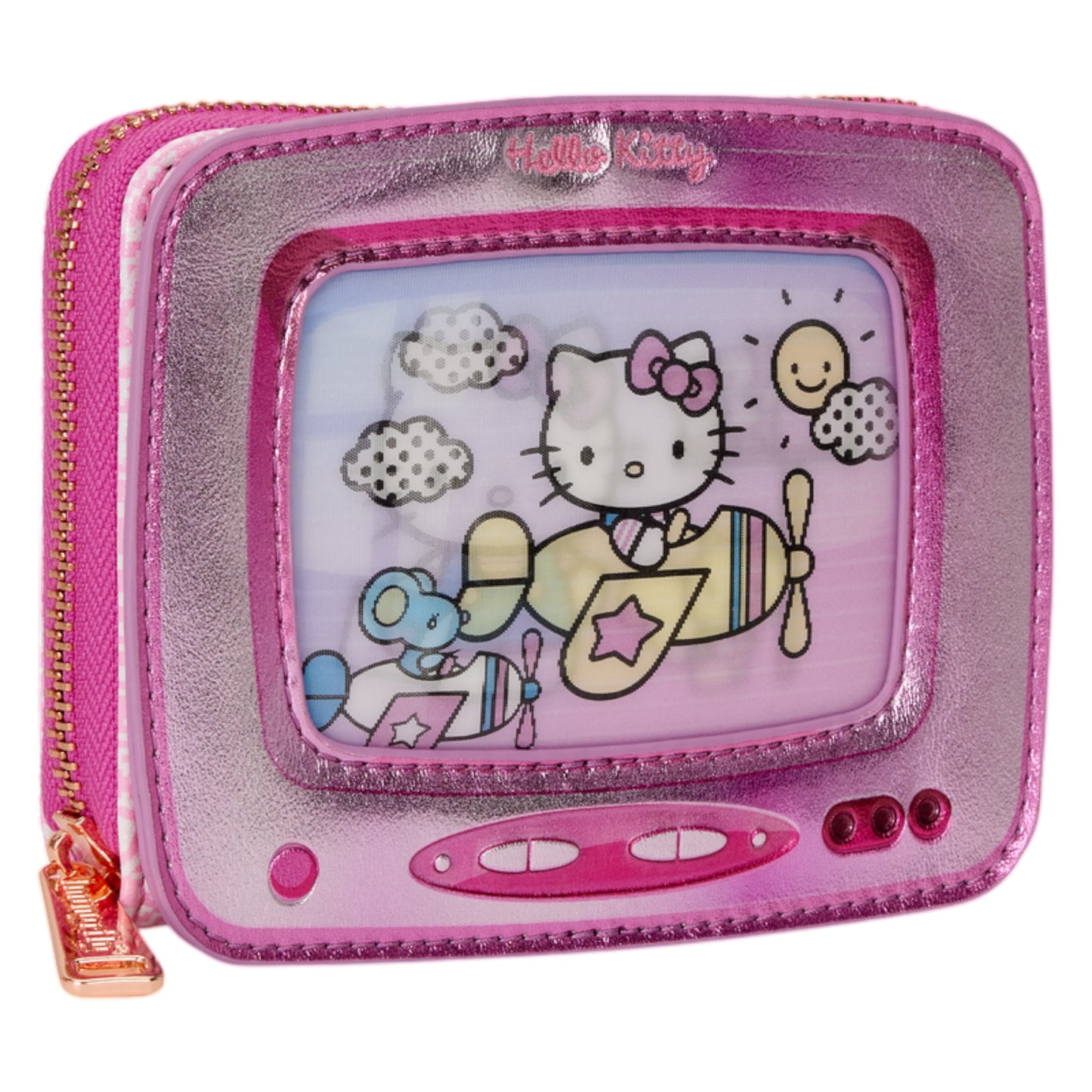 Loungefly Vault Sanrio Exclusive Hello Kitty Vintage TV Lenticular Mini Backpack with Coin Bag & Wallet Set