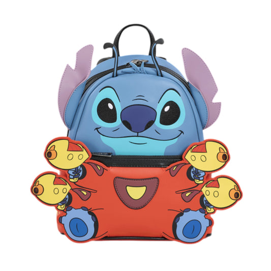 Stitch Collection Experiment 626 Spacesuit Light-Up Mini Backpack with Stitch character design with blasters on a white background