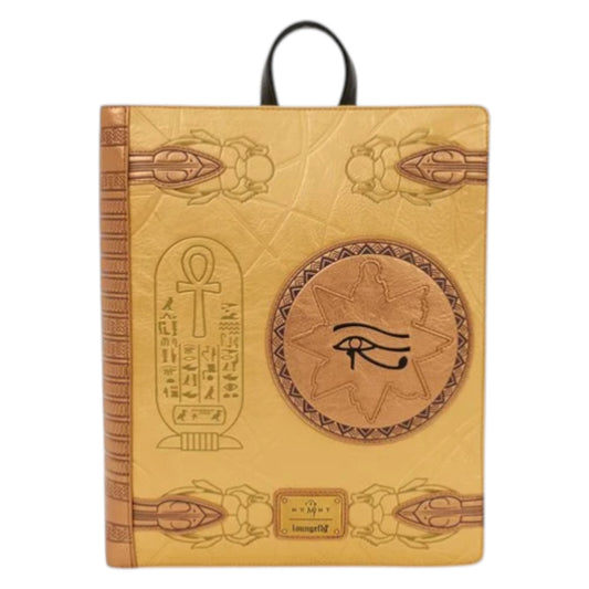The Mummy Book of the Living Mid-Size Backpack with Egyptian hieroglyphics and symbols on a white background