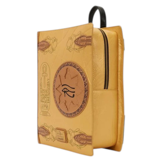 The Mummy Book of the Living Mid-Size Backpack with Egyptian hieroglyphics and symbols on a white background